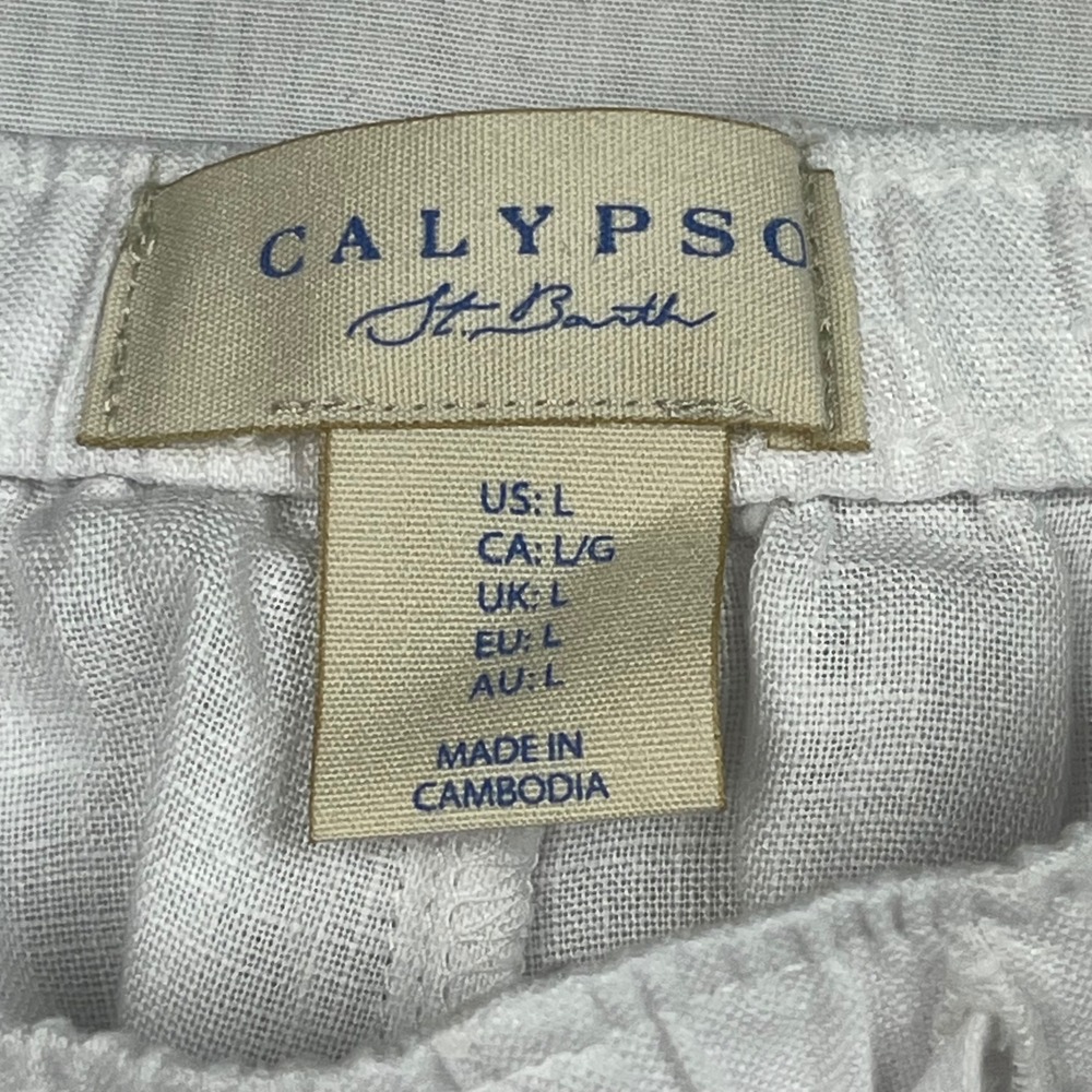 Calypso St Barth NEW Linen Shorts Women L White Embroidered Seashell Drawstring - Picture 11 of 11